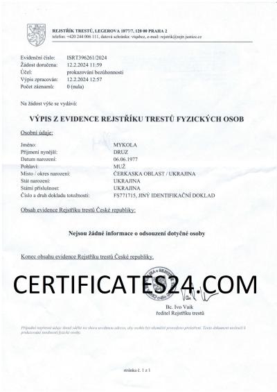 Police clearance certificate in the Czech